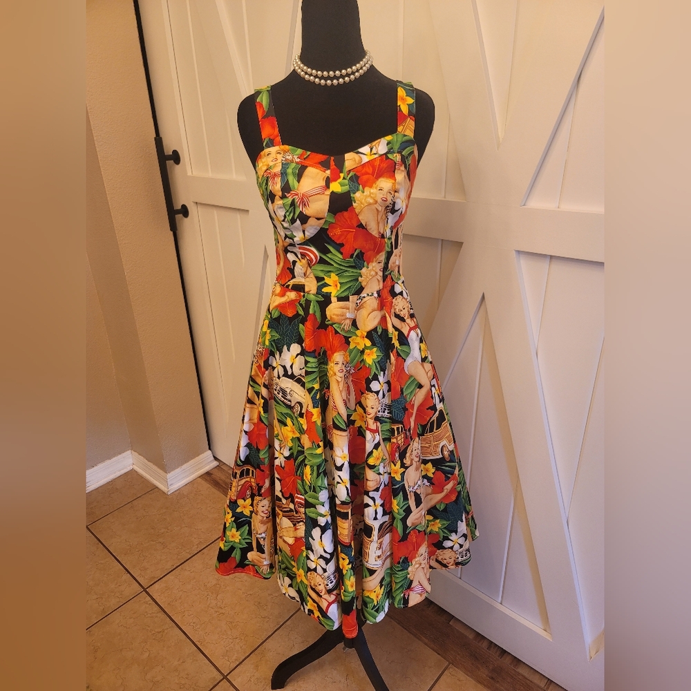 Retro Pin Up Girl Tropical Swing Dress Vintage 50'S Style Fit & Flare